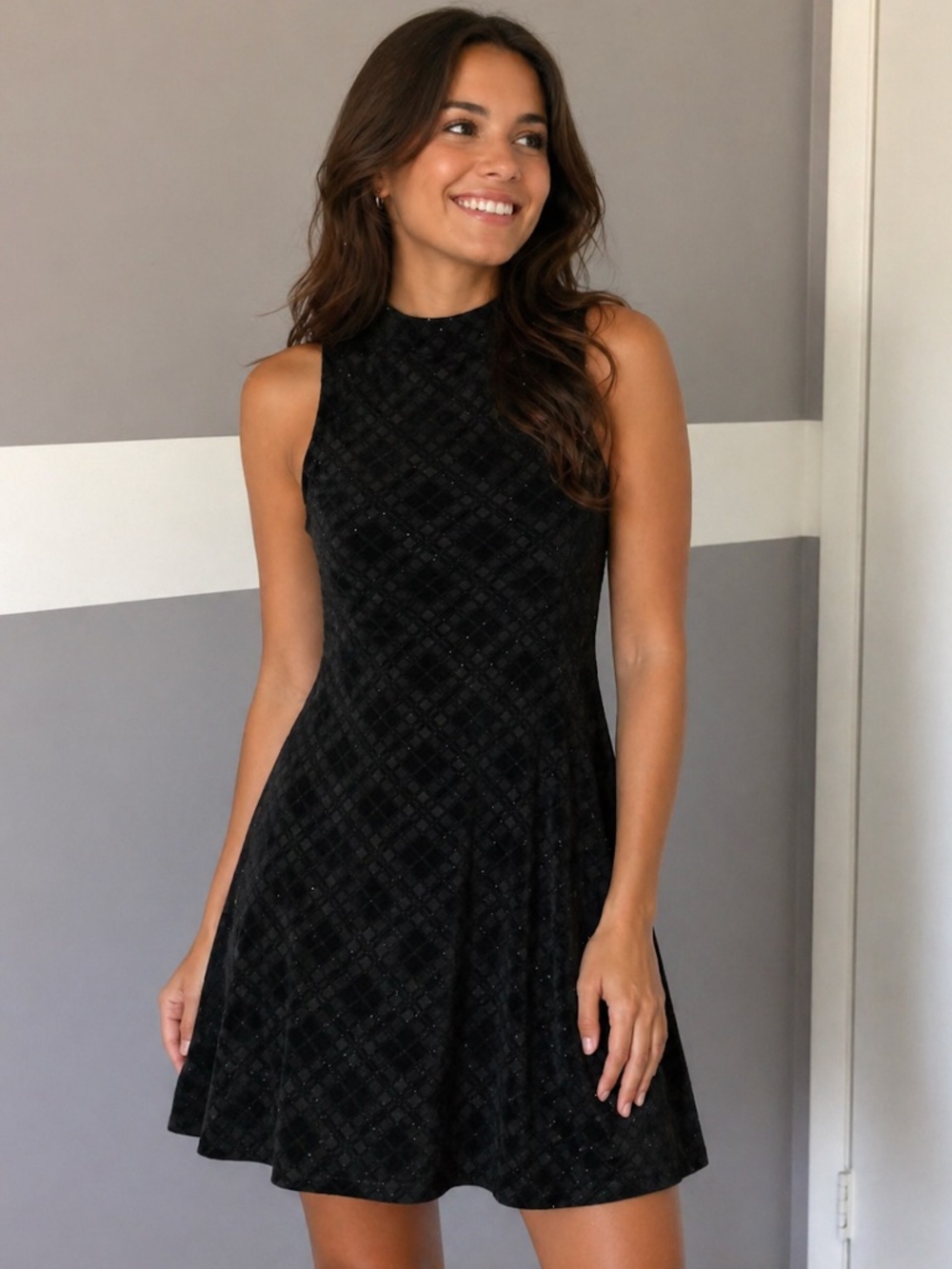 NWOT Aeropostale Black Glitter Mock Neck Sleeveless Mini Dress XS